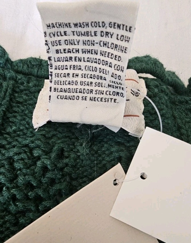 NWT Deadstock Vtg 90s Yarnworks Handknit Sweater Womens Size L Green Chunky