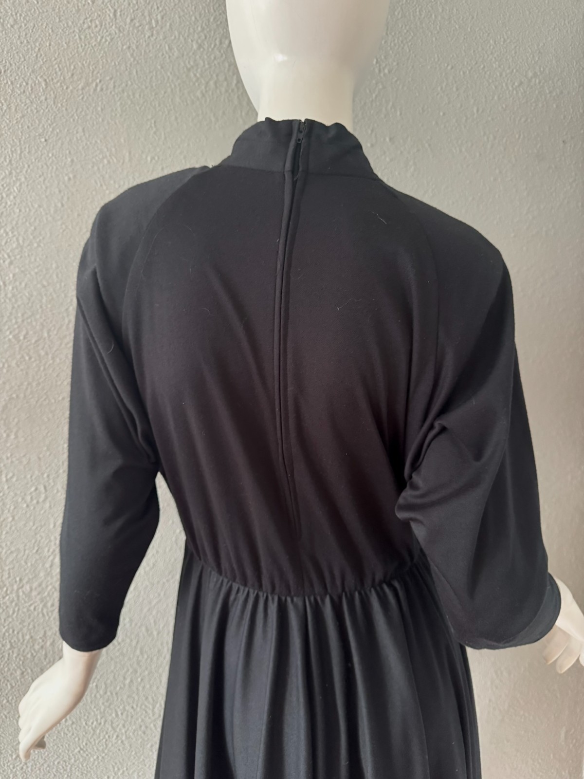 Vintage 80s Black Faux Wrap WILLI Full Skirt Shirt Dress M/L