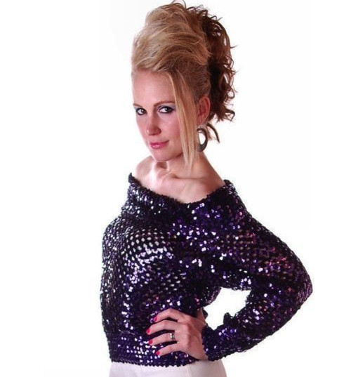 Vintage 80s Sequin Sweater Partique Disco Glam Shawl Collar Medium