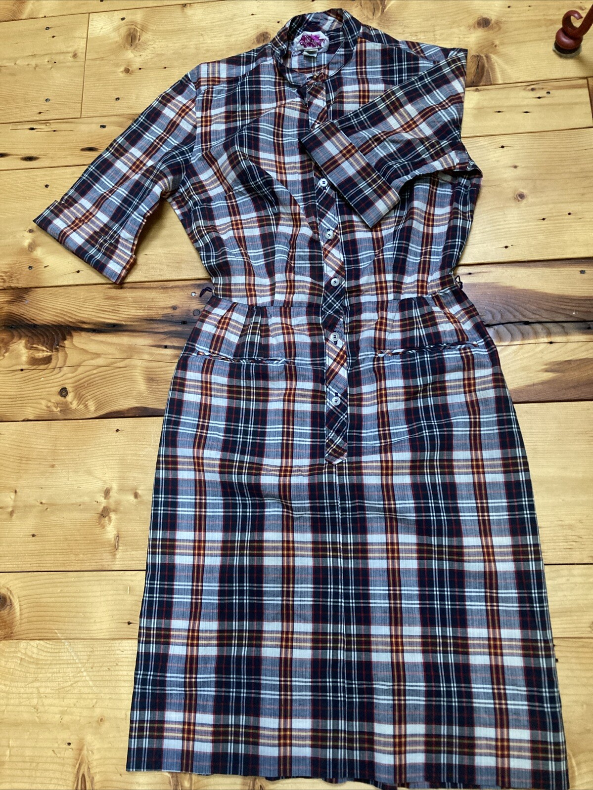 Vtg KAY WINDSOR 10 Shirtwaist Dress 50’s Union Label Blue Plaid Button Up S/S