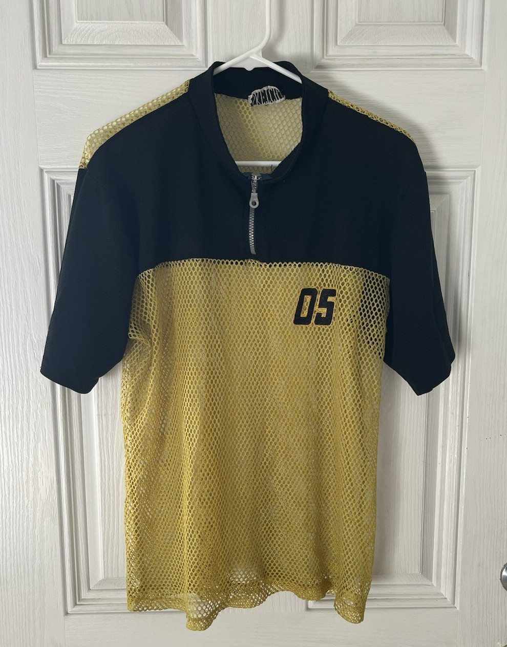 Vintage Large Fishnet Mesh Short Sleeve Yellow Top Streetwear Grunge Hip Hop!HTF
