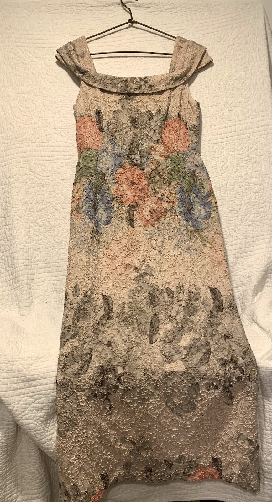Vintage Adrianna Papell Floral Jacquard Brocade Gown Dress Evening Formal Sz 6