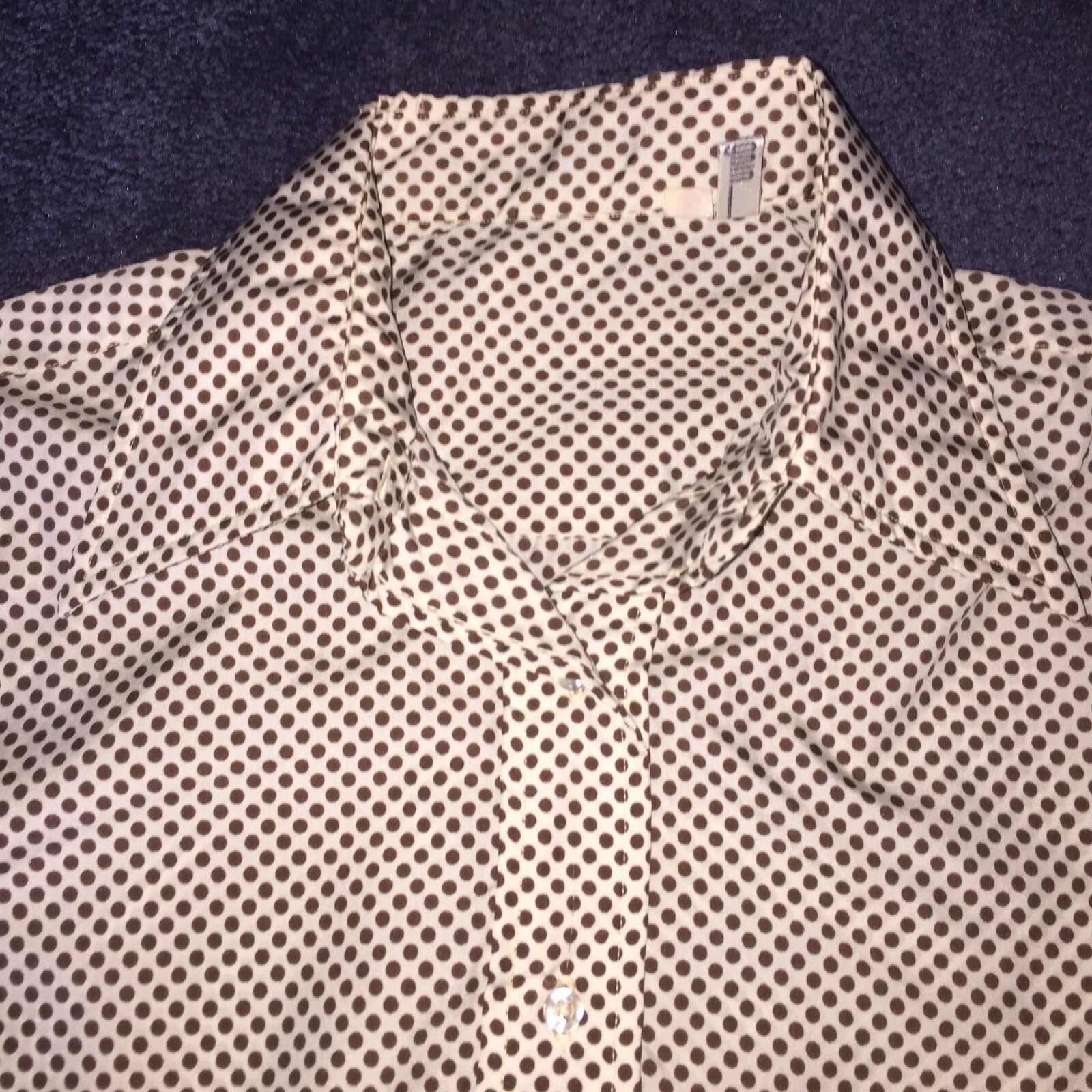 Womens Vintage BLOUSE Light Tan Brown Polka Dots 41 Bust XL Extra I MAGNIN LS