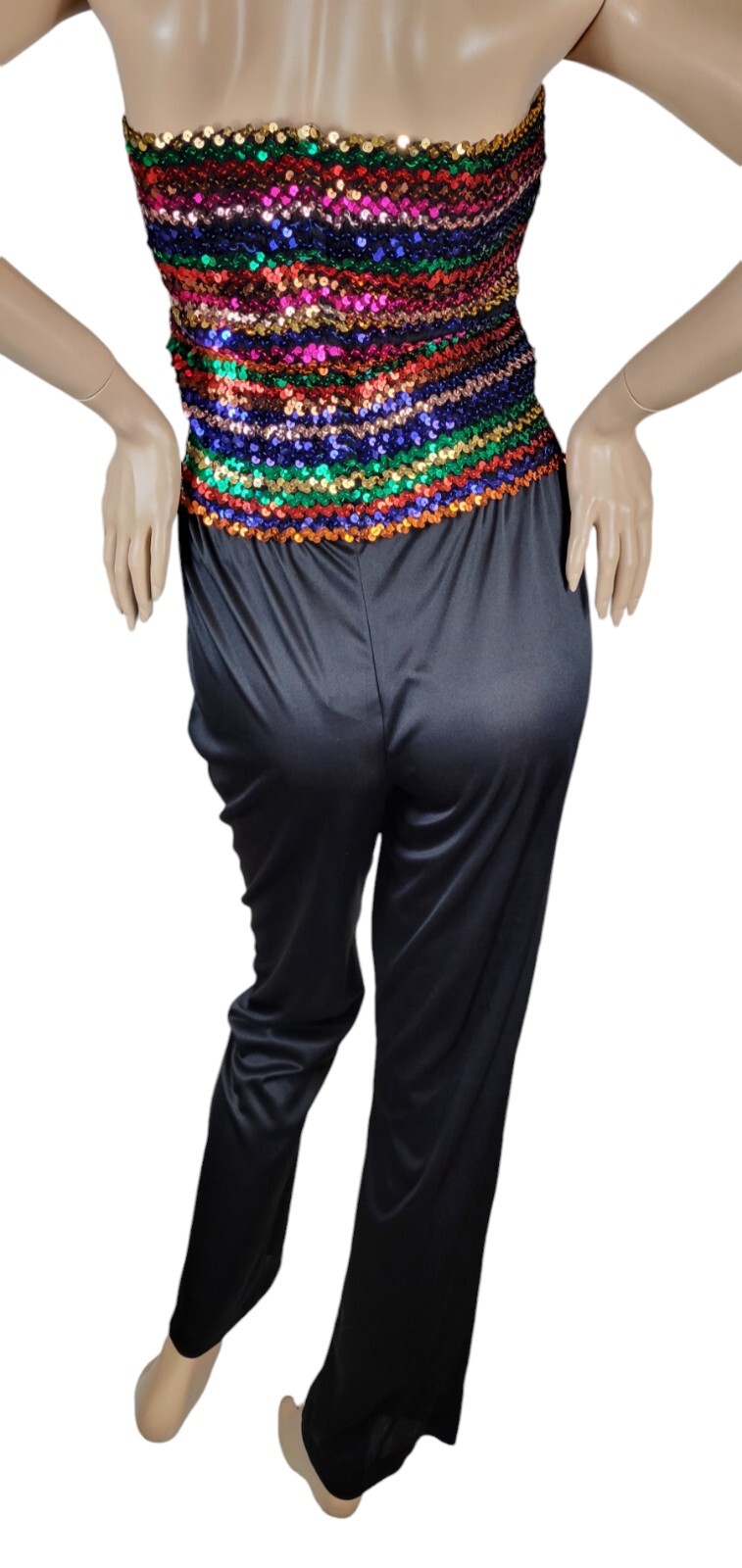 Vintage 70s JC Penney Fashions Rainbow Sequin Disco Halter Jumper Jumpsuit 13/14