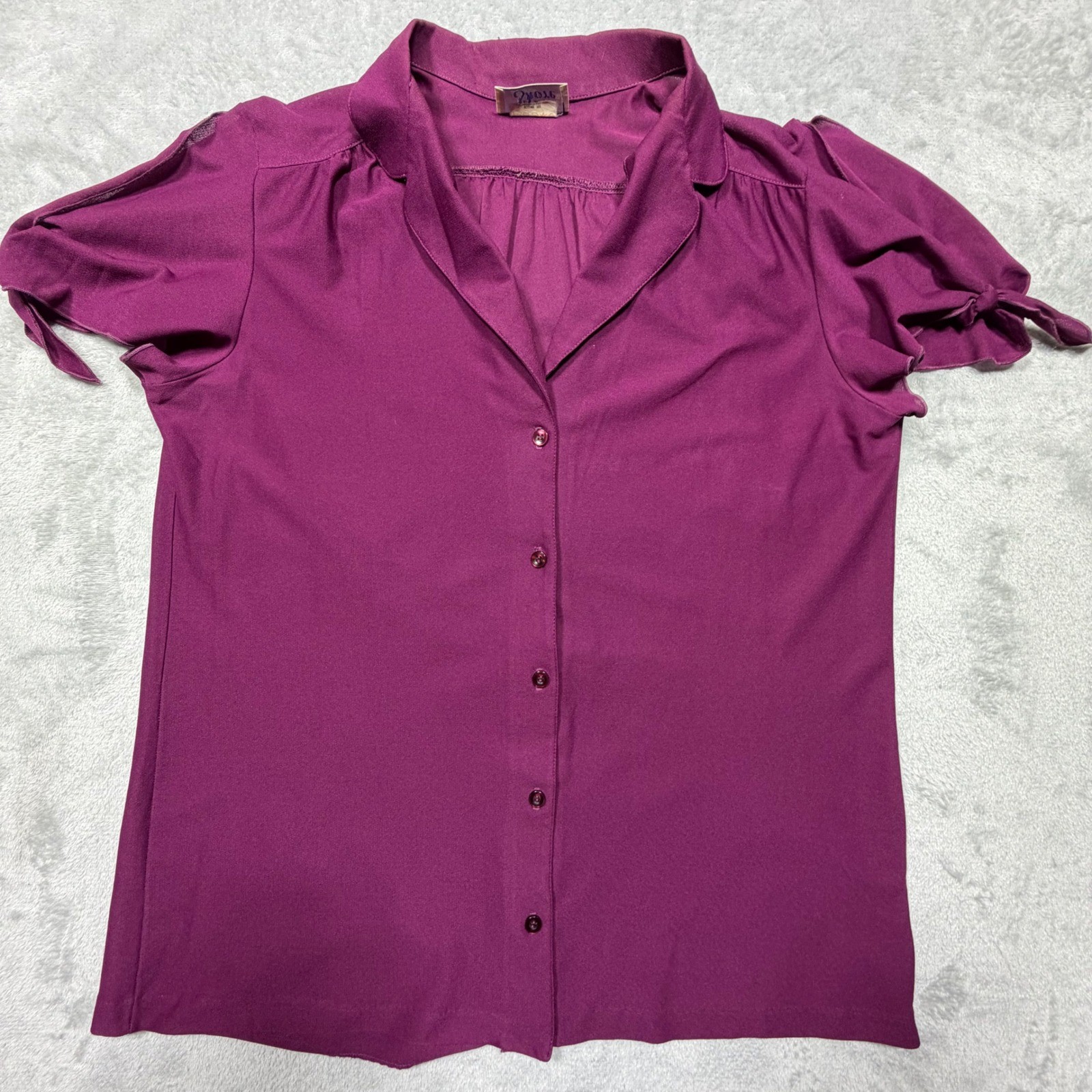 Vintage Ship n Shore Magenta Purple Tie Sleeve Blouse 70s Size 16 Button Up