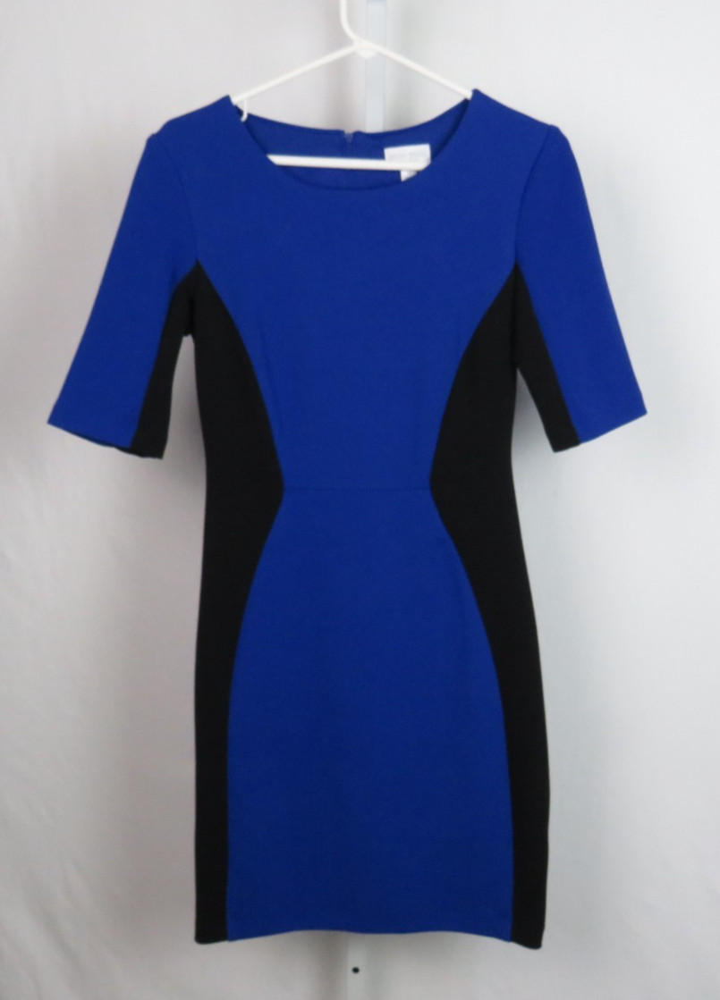 BISOU BISOU SIZE 10 DRESS POLY SPANDEX BLEND BLUE BLACK LINED LIGHT TEXTURE