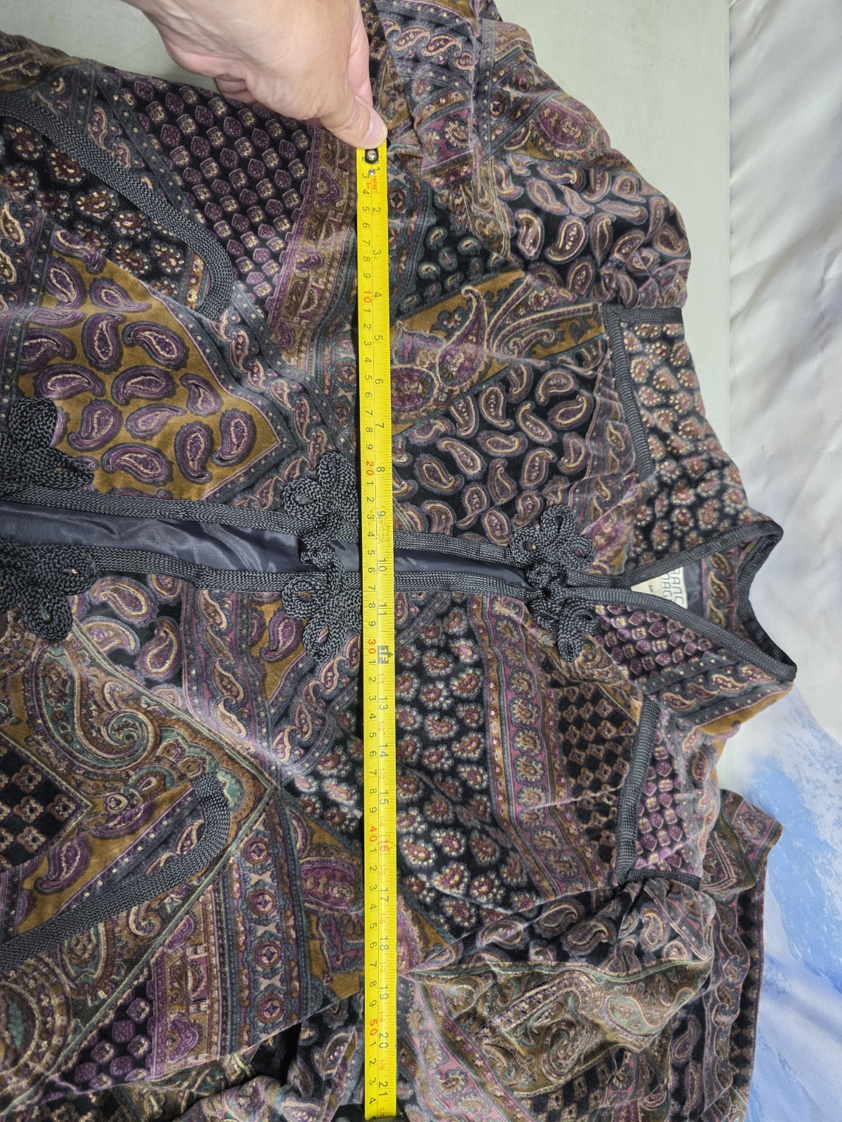 VTG Frances Henaghan Velvet Paisley 2pc Jacket Skirt Set Boho Frog Closure 12 14