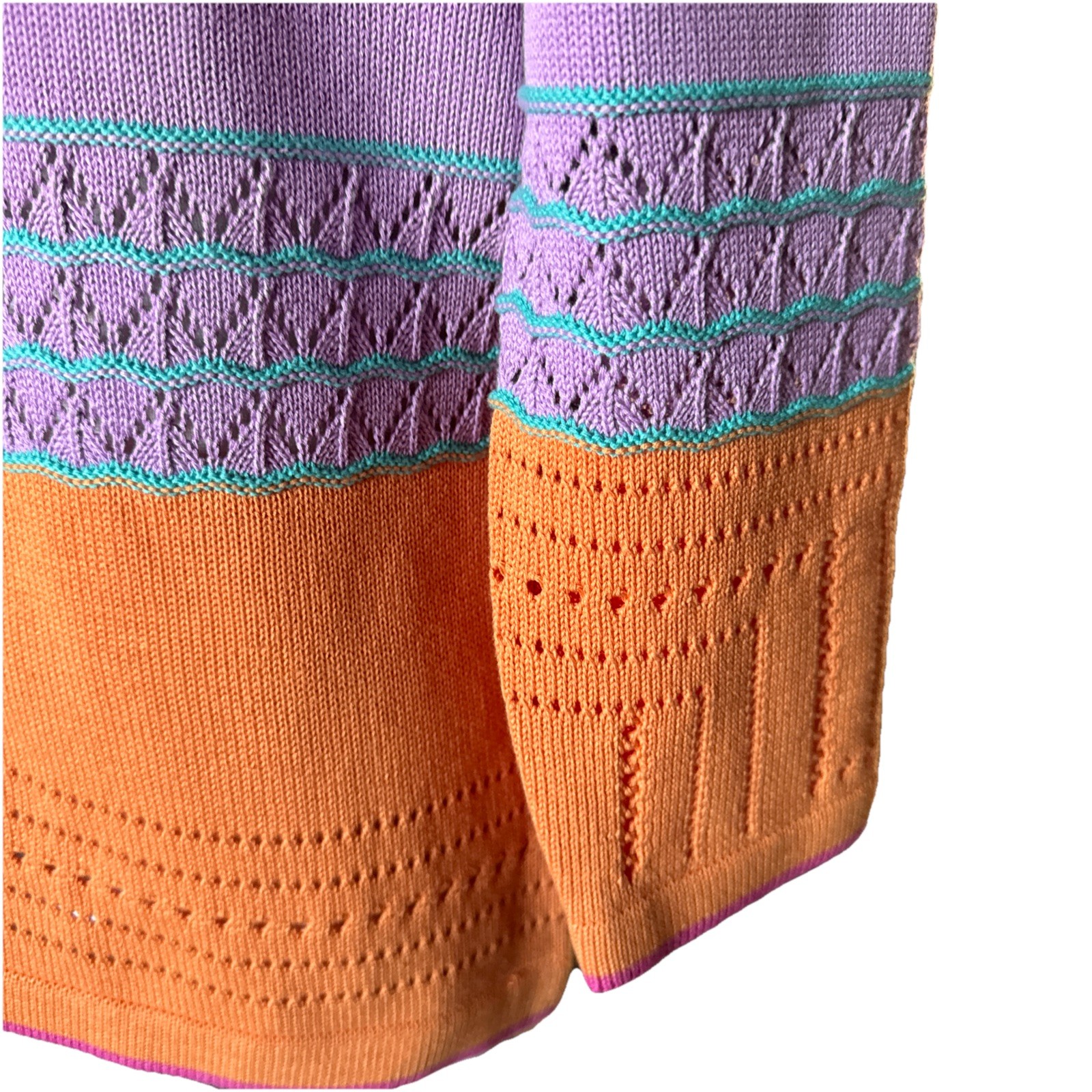 VNTG White Horse Knit Sweater Boho Art To Wear Geometric Pink Purple Orange S/M