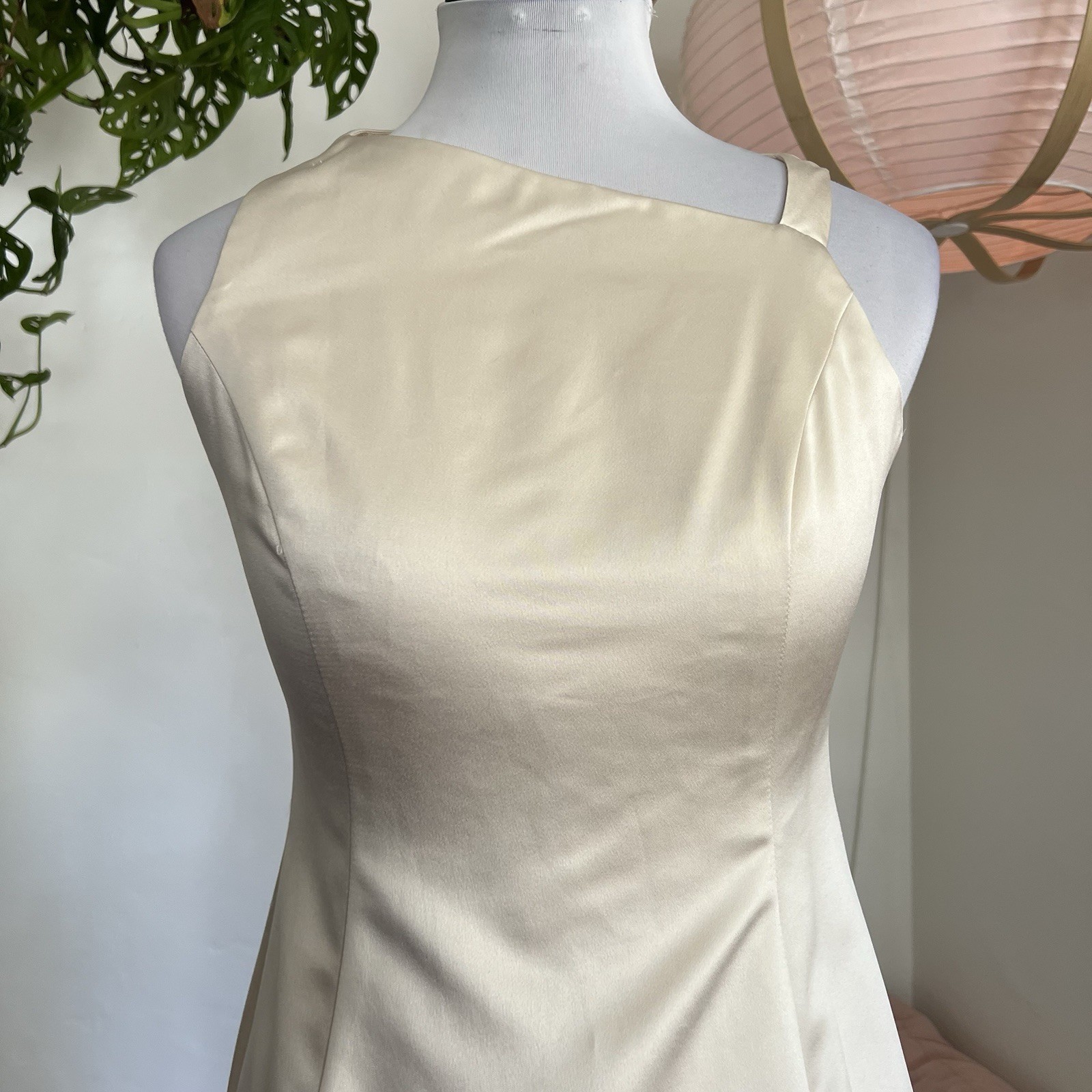 Vintage 90s Arianna by Rachel Kaye Cream Satin Asymmetrical Prom Dress Size 6 S