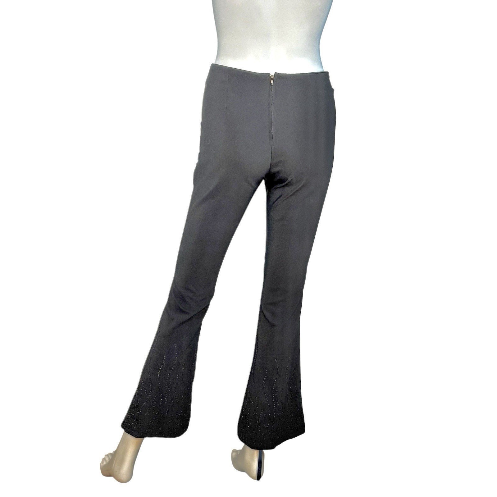 90s Y2K VTG Pants Flare Low Rise Back Zip Beaded Black Fairy Grunge Size XS