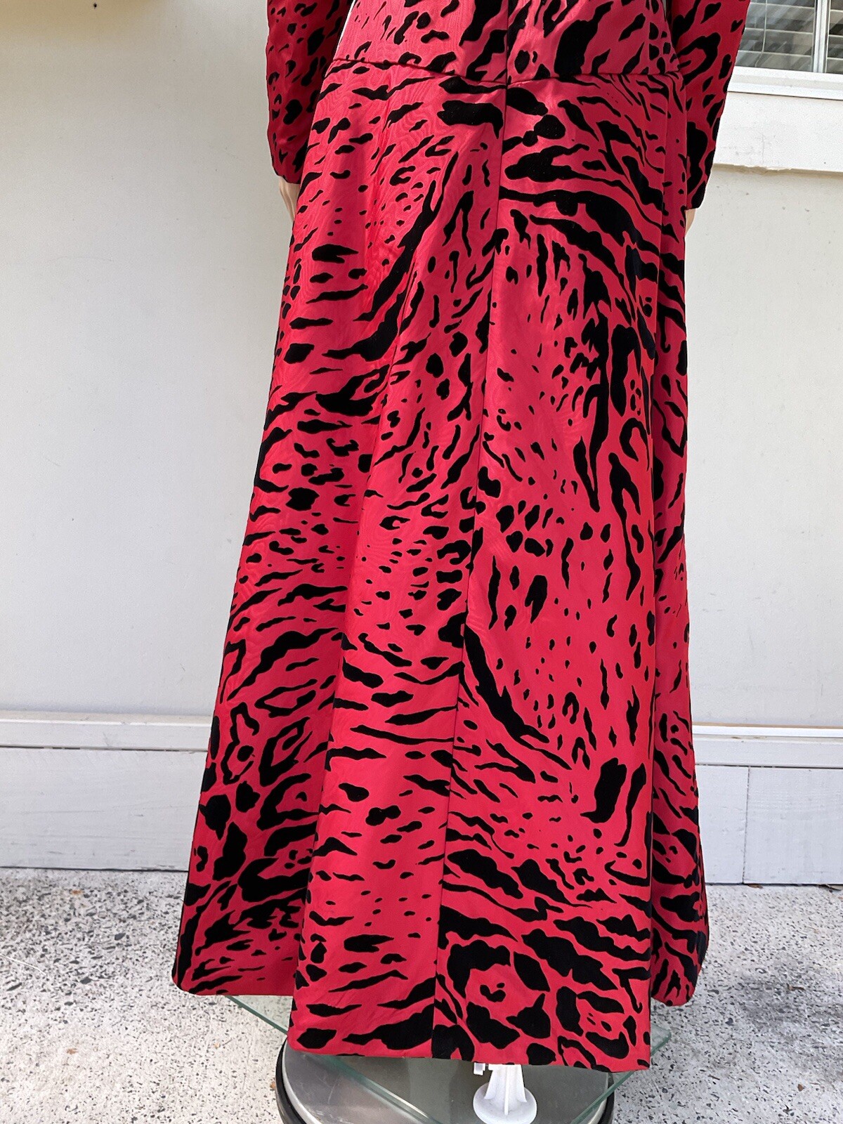 Vtg 80s Scaasi Arnold Isaacs Off The Shoulder Red Black Print Formal Fred