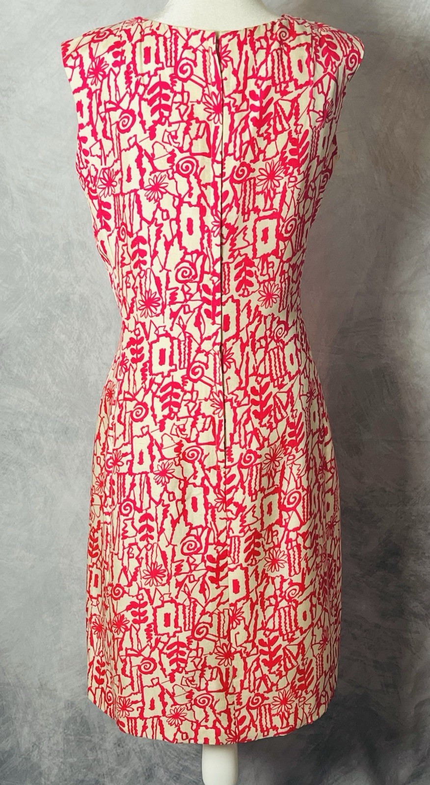 Vintage 1960’s Doncaster Pink & White Silk Shift Dress w/ Cashmere Cardigan Sz M