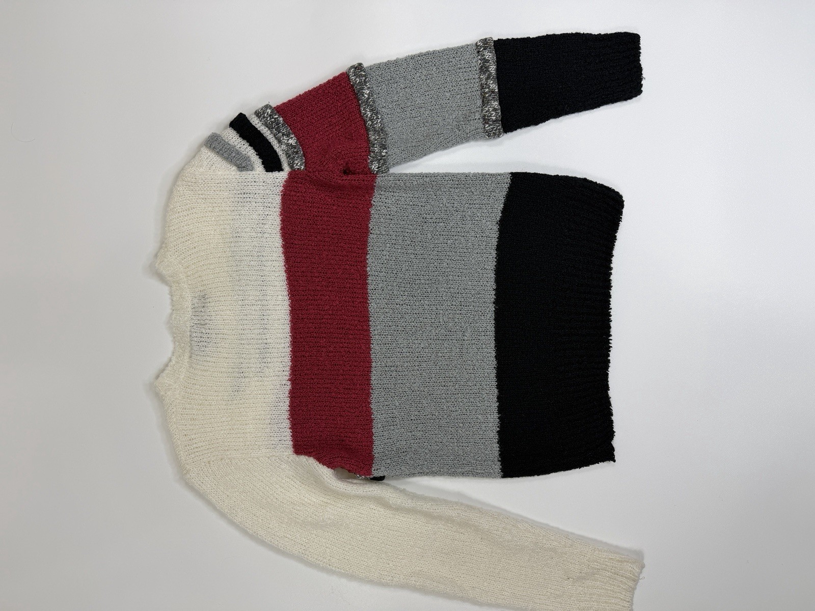 Vintage 90s Textured Boucle Colorblock Statement Sweater Red Gray Black Knit M