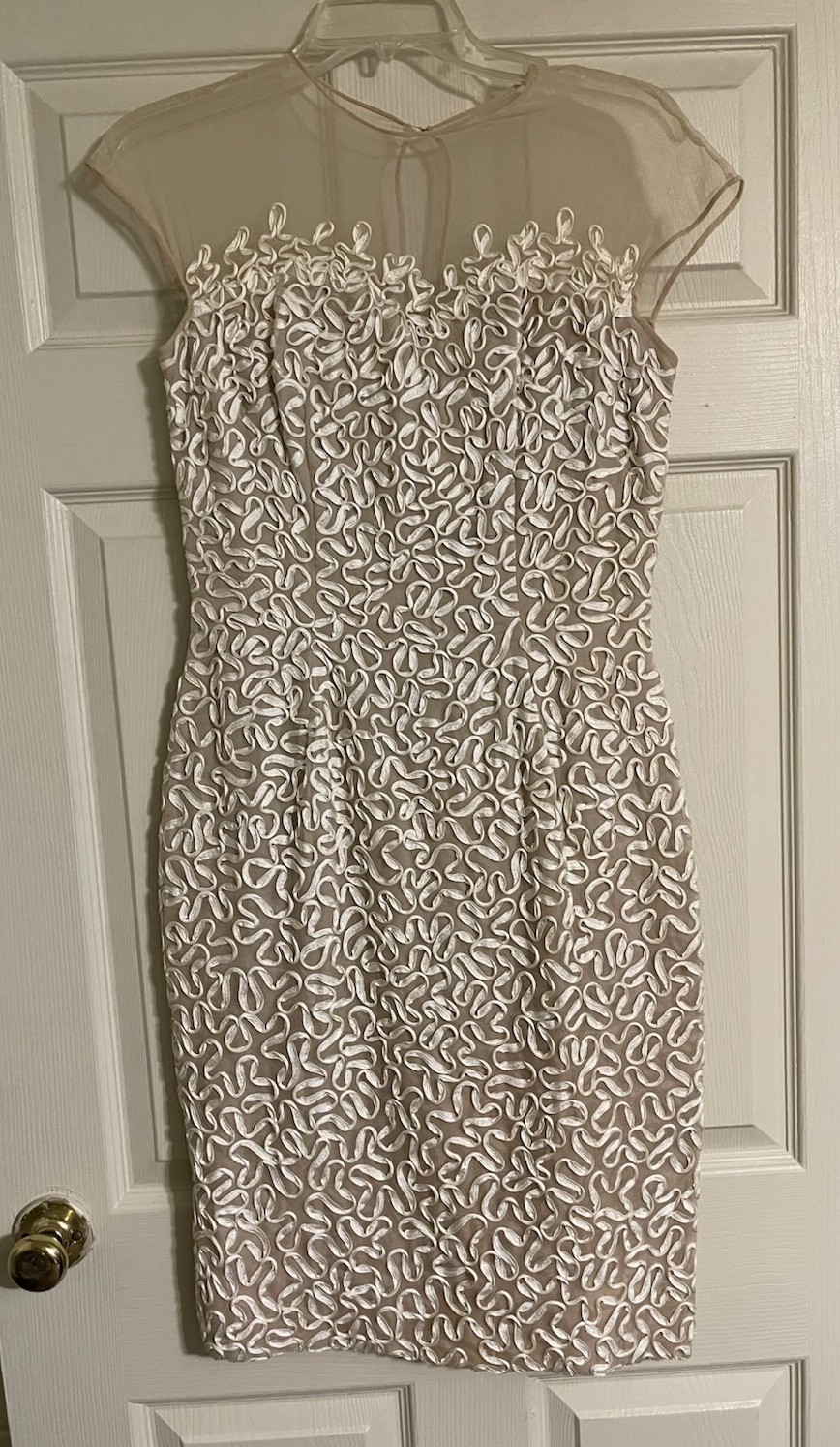 Vintage Mr Frank New York Dress 1950s 60s Ribbon Lace Illusion Wiggle Sheath S