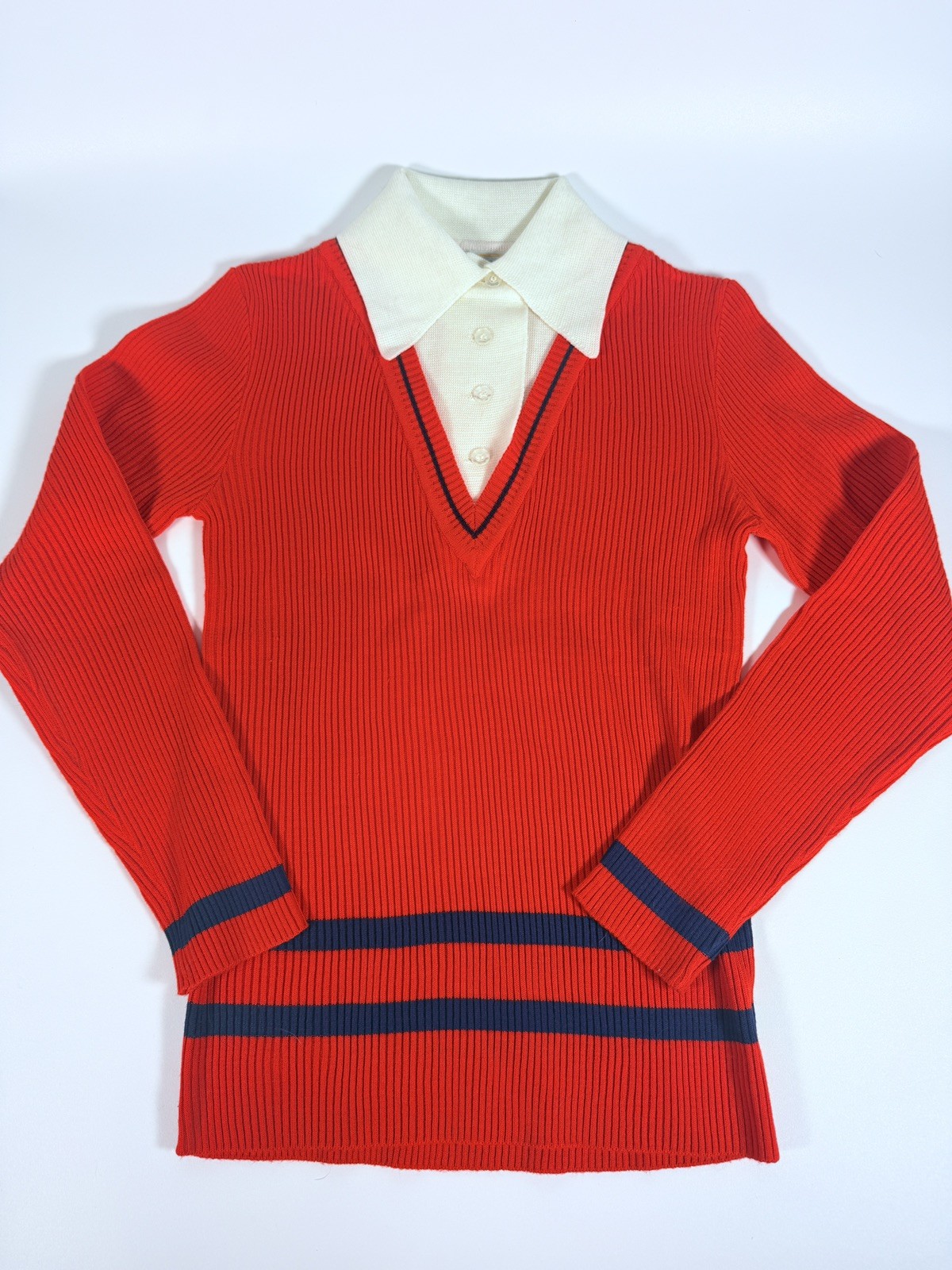 Vintage Women’s 1960’s red Top M Pullover long sleeve Collared shirt Joyce