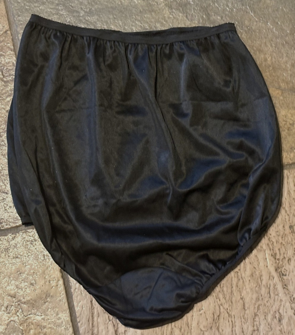CAROL ANNE Medium Black SATIN Embossed Flower Sheer Panties No Gusset VINTAGE