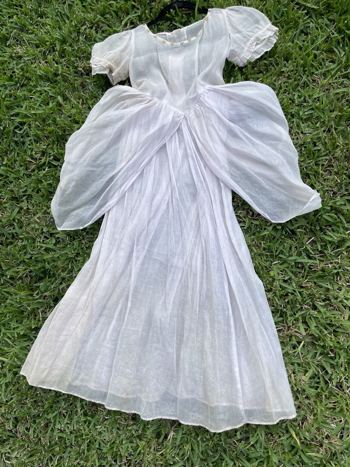 Auth antique 1900s Sheer dress Light Pink unique gold button details On The Neck