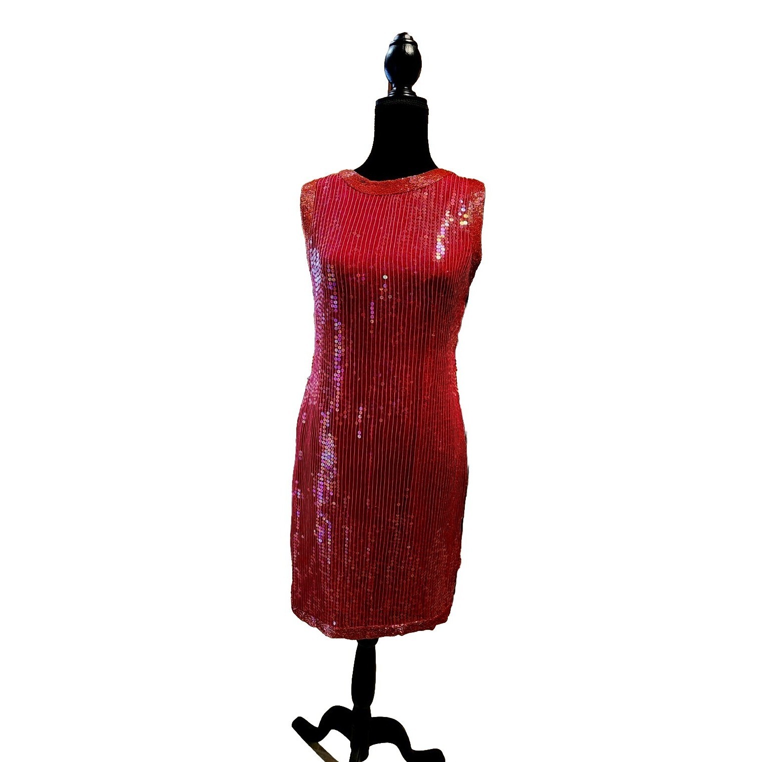 VTG Candlelight Red Sequin Dress Silk Glam 70s 80s Sparkle Cocktail Party Cruise