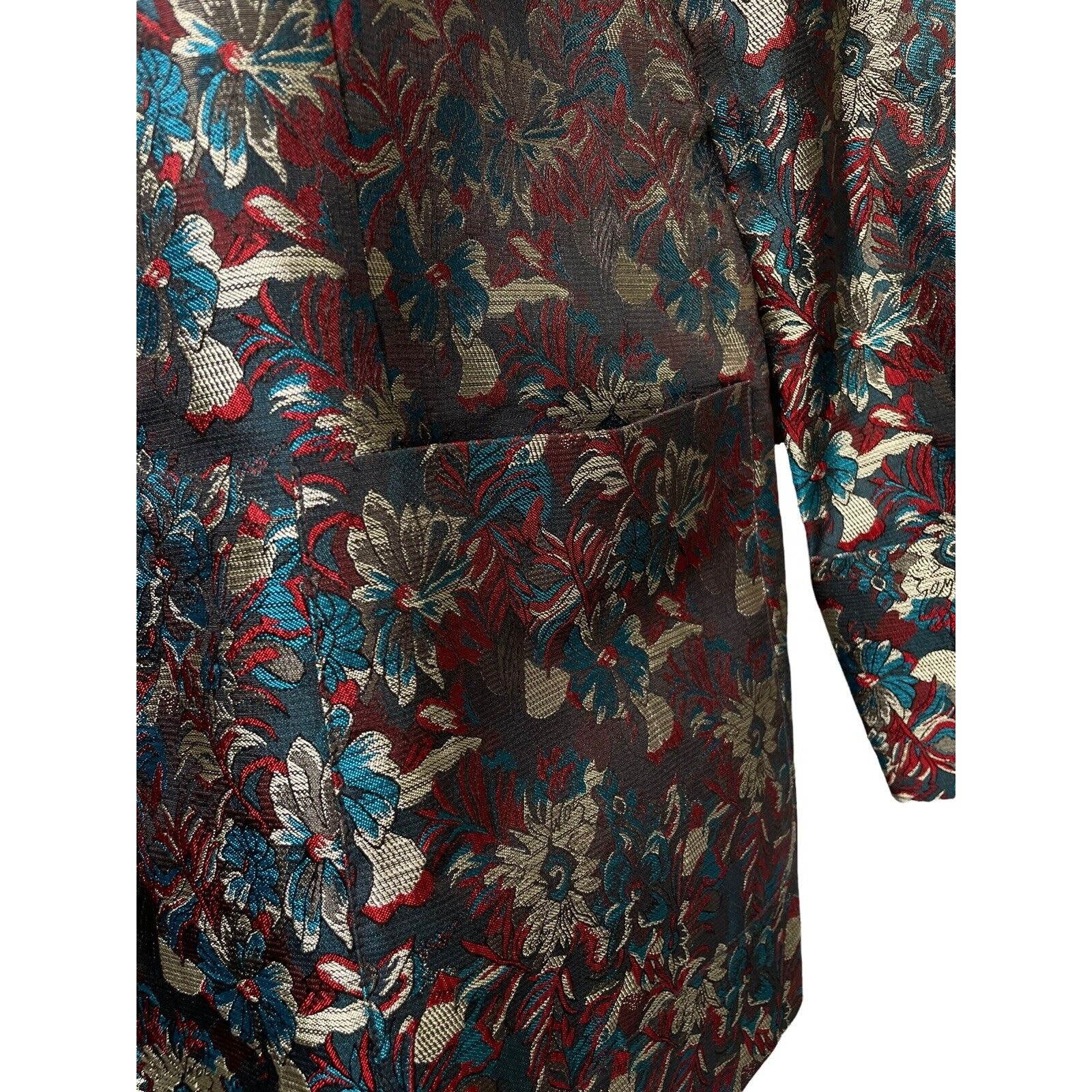 Vintage Lan Vie Brocade Asian Blazer Jacket Floral Button Front Coat Size M