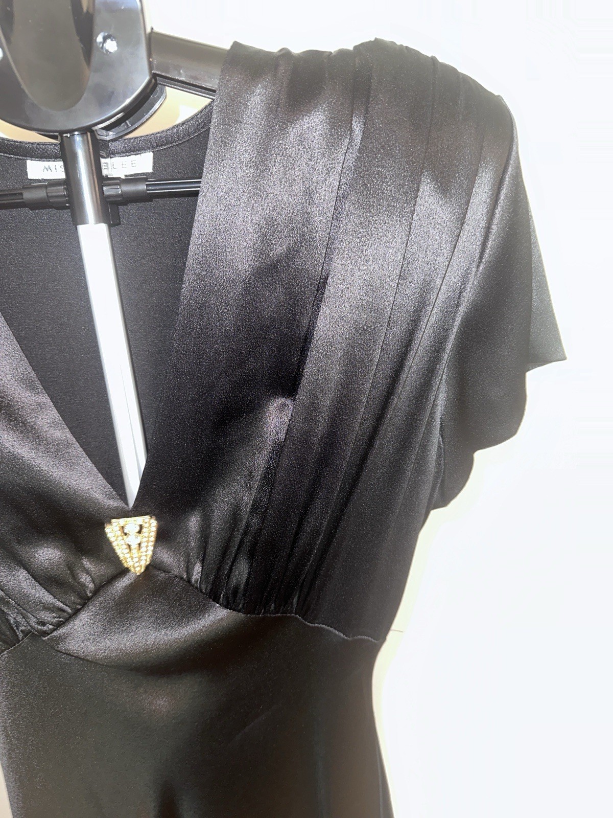 Vintage 40’s Style Black Satin Gown By Miss Ashlee Rhinestone Accent Size 8