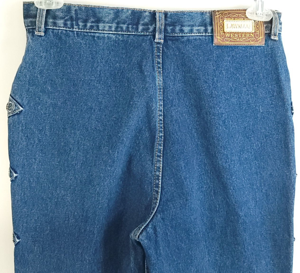 Vtg Lawman Western Jeans Junior’s 15 Blue Denim Distressed Faded Embellished