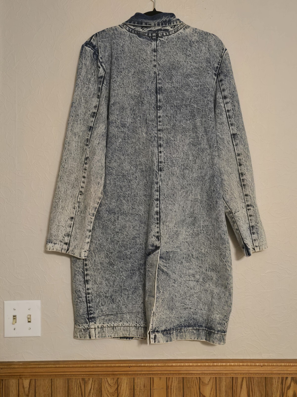 80s Limited Express EXP Acid Wash Denim Coat Vtg Retro Trench Jacket (READ)