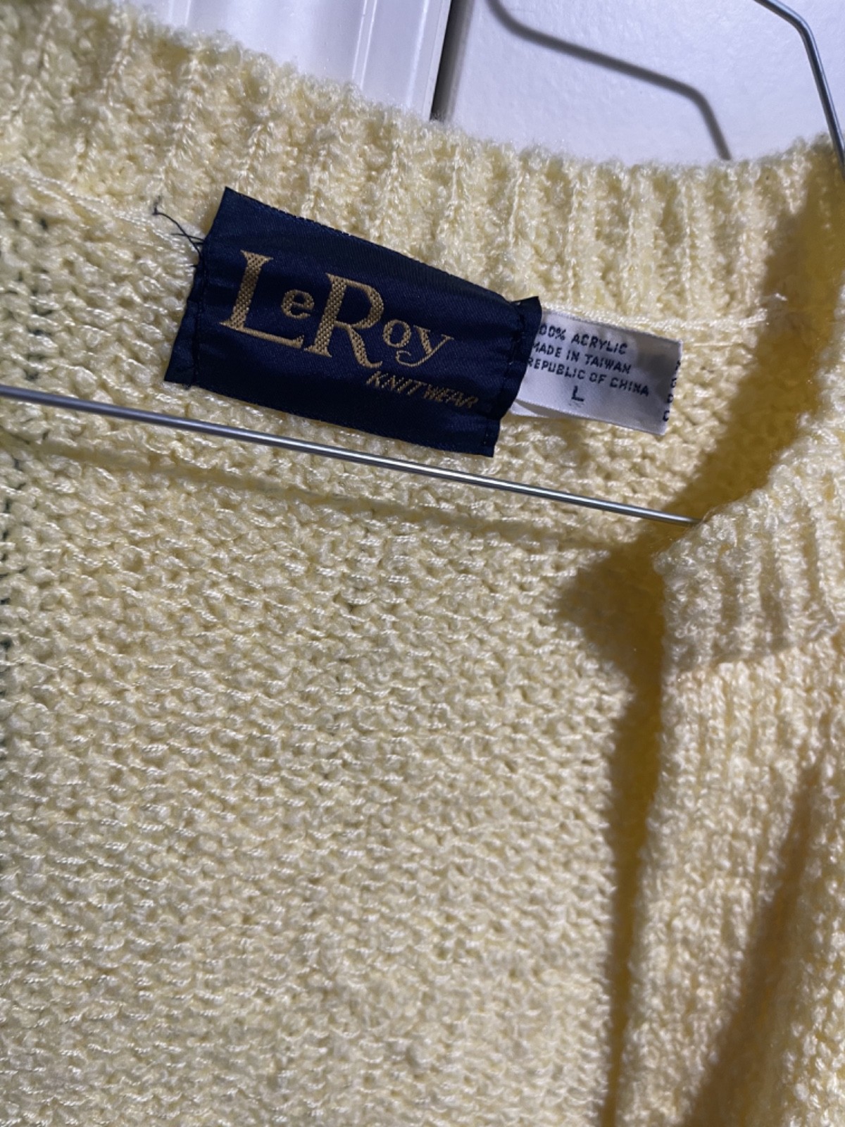 Vintage LeRoy Knitwear Yellow Cardigan Sweater Open Large Acrylic
