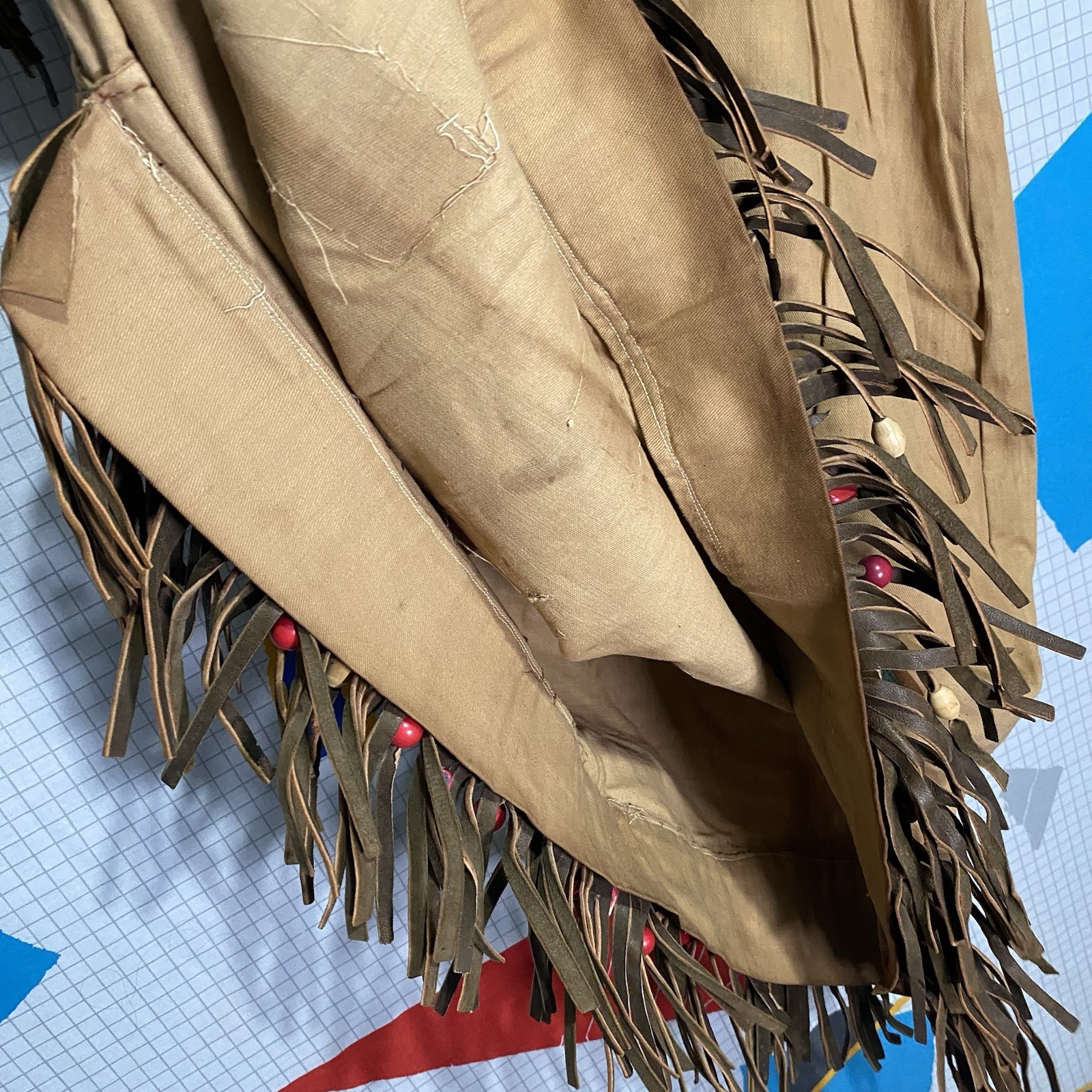 Antique 20s 30s Native Gown Leather Fringe Beads Patches Campfire Girls Navajo