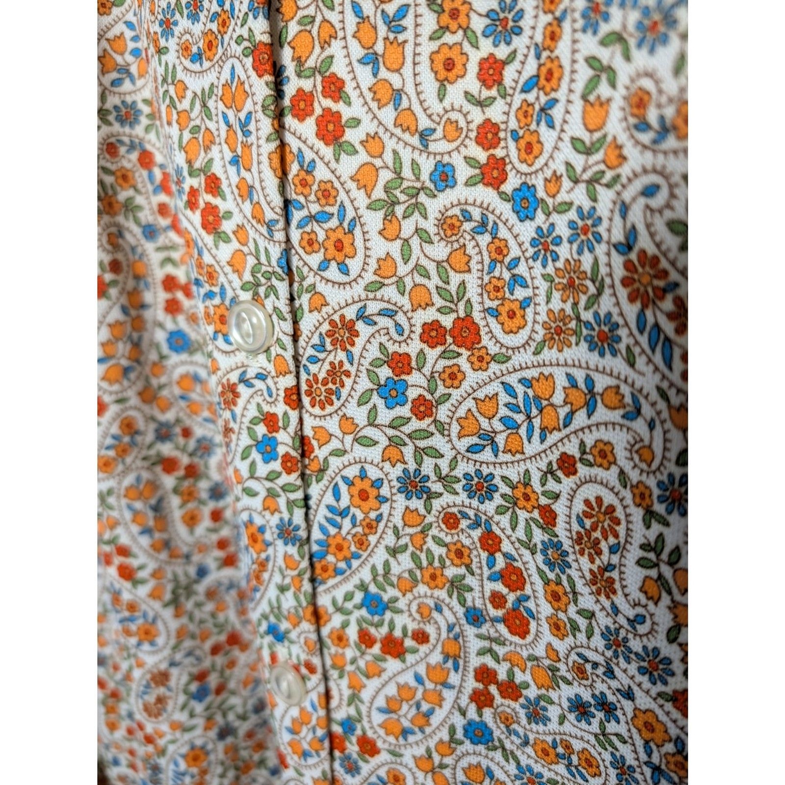 Vintage 70s Handmade Paisley Floral Shirt Short Sleeve Button Up Retro Boho