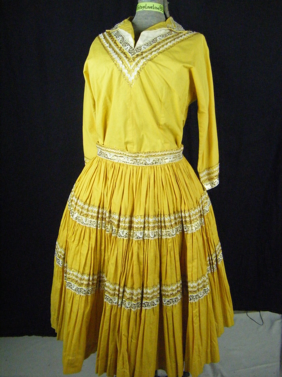 DESERT FLOWER ORGS Vtg 60s Southwestern Patio Top & Skirt-Bust 36/Waist 27
