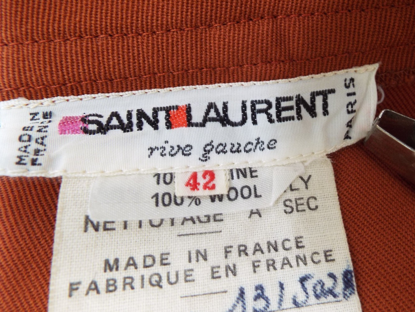 VTG 1970s Yves Saint Laurent Rive Gauche Rust Brown Wool Pants Wide Trousers YSL