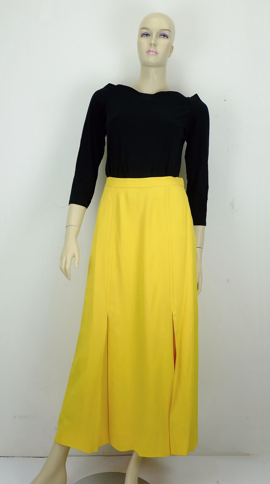 vintage 80s hermès sport SKIRT bright yellow pleated skirt long skirt size 36