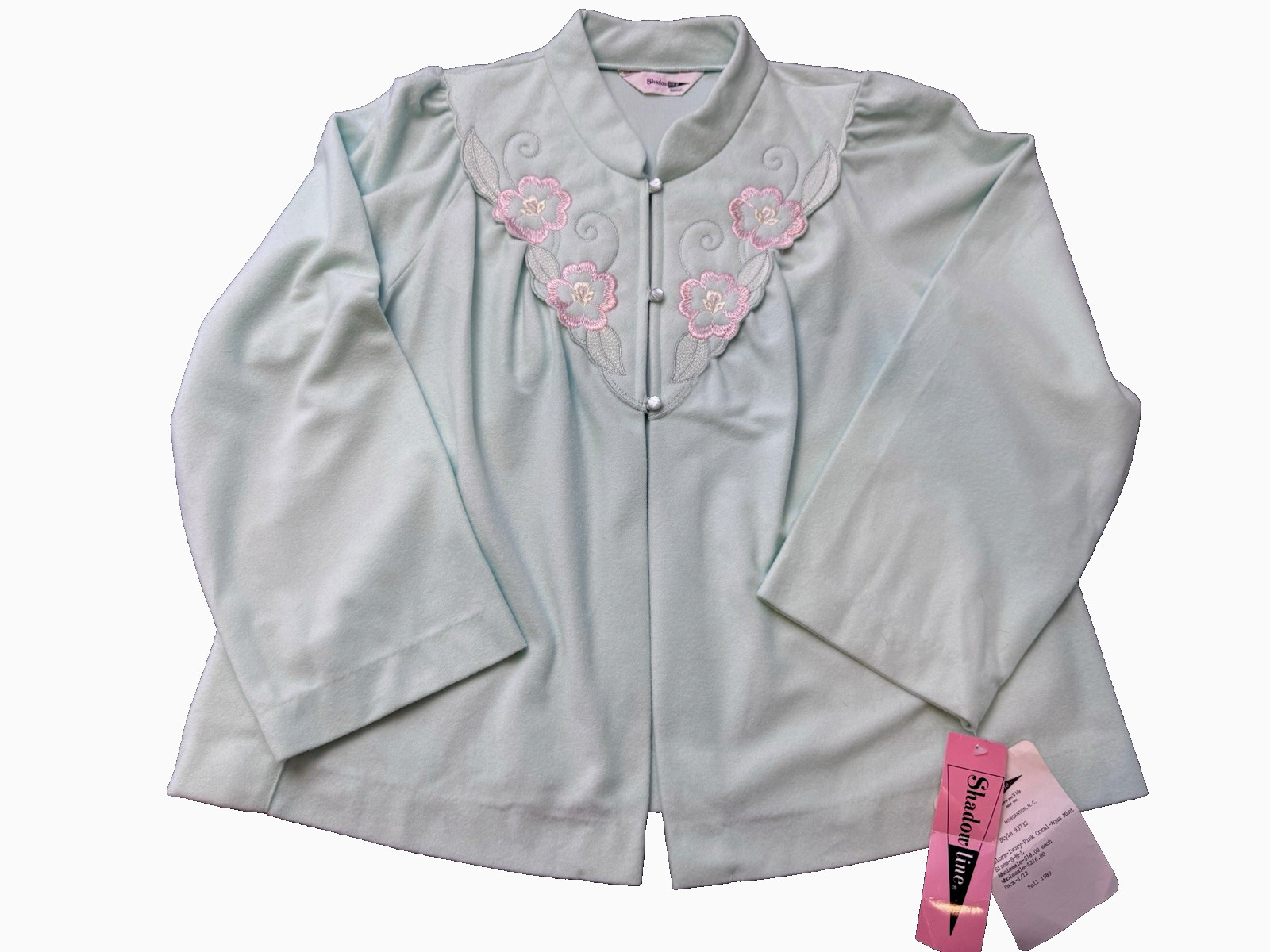 VTG Shadowline Fleece Bed Jacket Robe Embroidery NOS w/Tag 80’s Cottagecore S/M