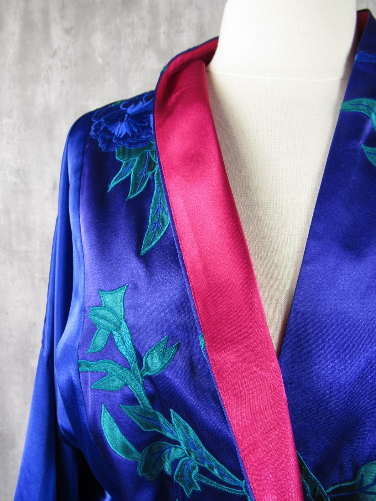 Vintage Solange Silky Satin Purple Applique Kimono Full Length Robe 1X 2X 3X