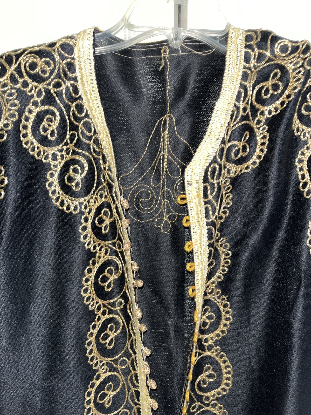 Vtg Caftan Robe Large Moroccan Gold Trim Small