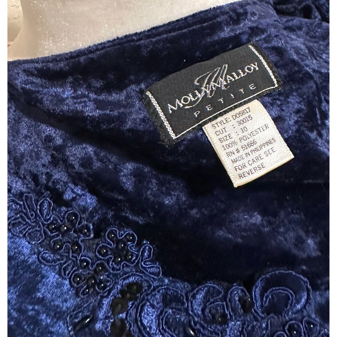 Molly Malloy Vintage 90s Petite Blue Velvet Midi Evening Dress Women’s 10P