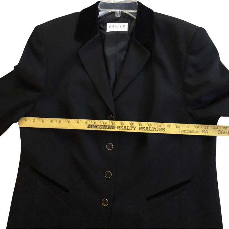 Basler Wool Blend Jacket Womens Sz 16 Black Velvet Trim Ivy League Elegant