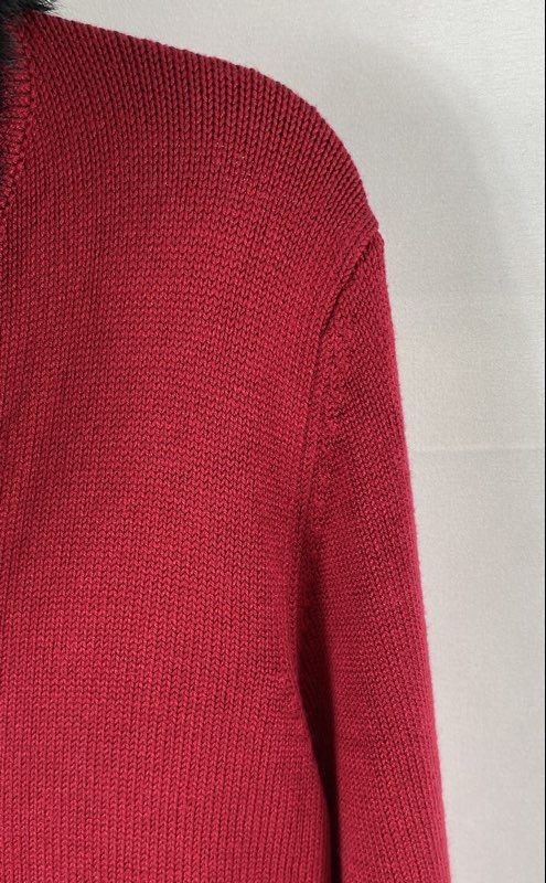 Vintage Y2K Grace Dane Lewis Women’s Red Silk Rabbit Fur Trim Cardigan Sz S