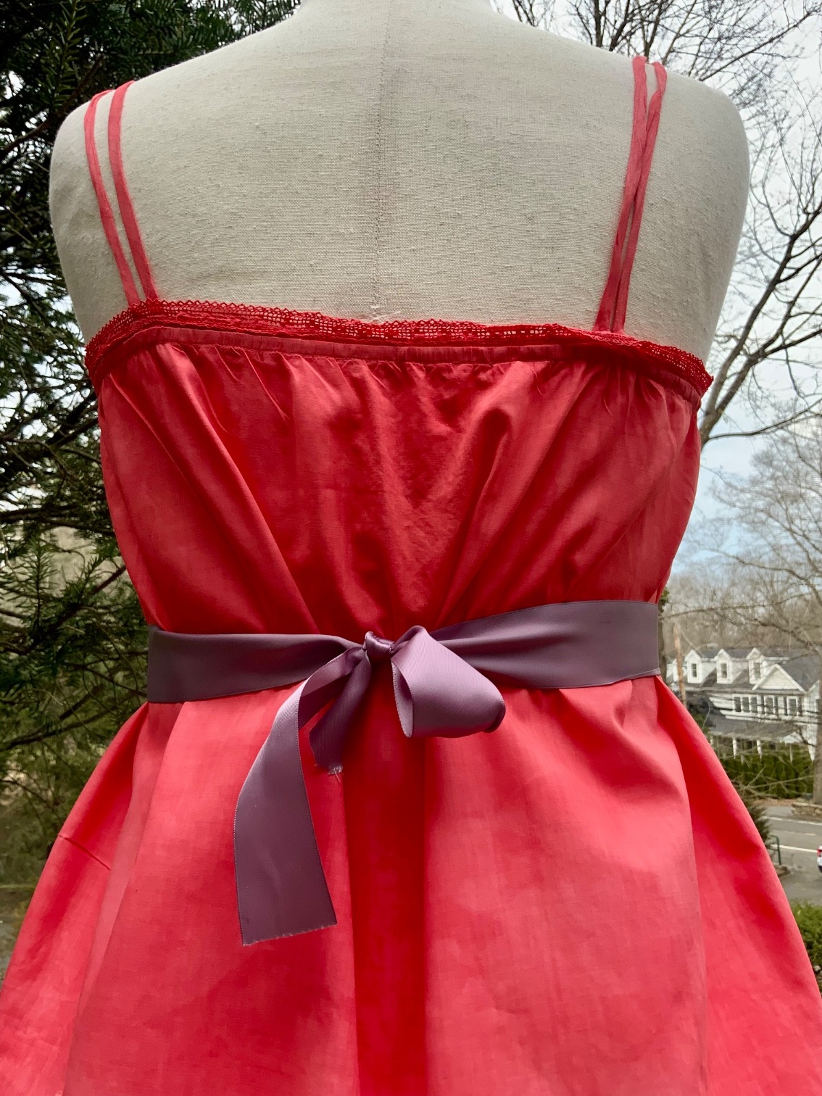 Edwardian Hand-Dyed Cotton Slip Dress | Restored Antique Lingerie with Appliqué