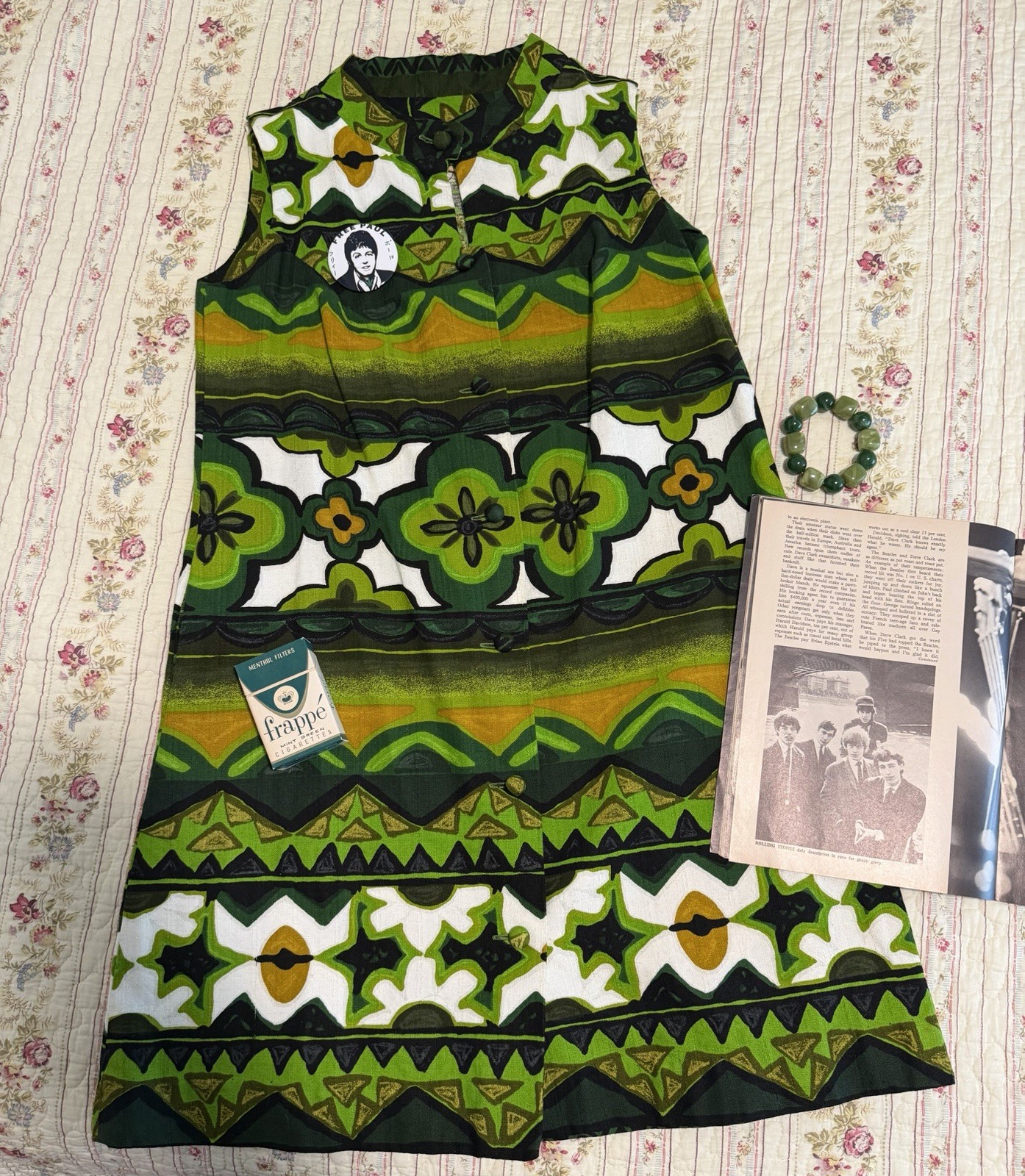 True Vintage 70s Hoaloha Hawaiian Barkcloth Mod Geometric Shift Mini Dress XS
