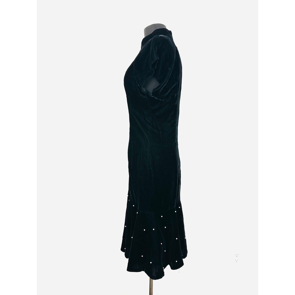 Vintage Velvet Wiggle Dress S Pearls Mermaid Old Hollywood Goth Glam Bodycon