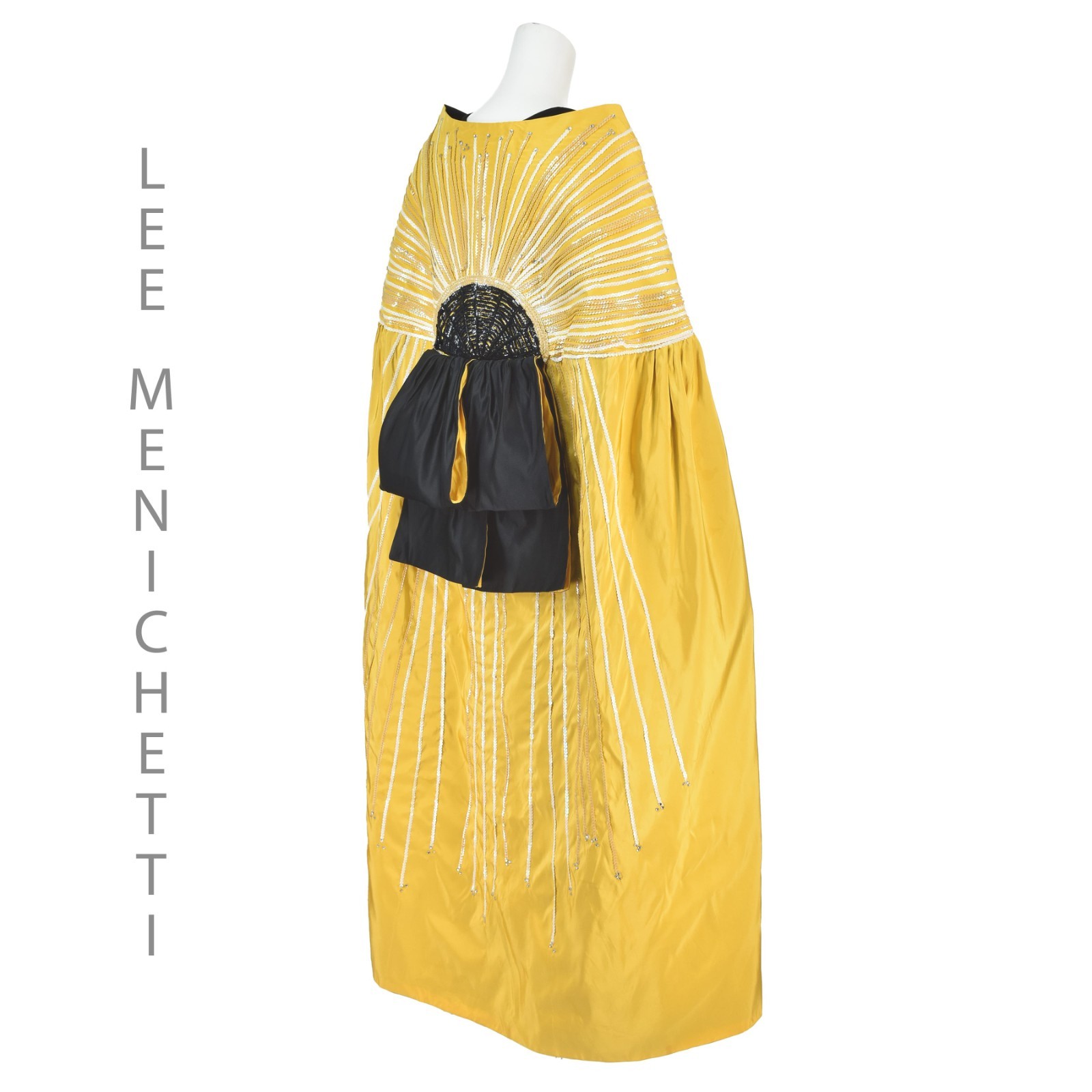LEE MENICHETTI Golden Yellow Silk Faille Cloak with Black Silk Lining OS