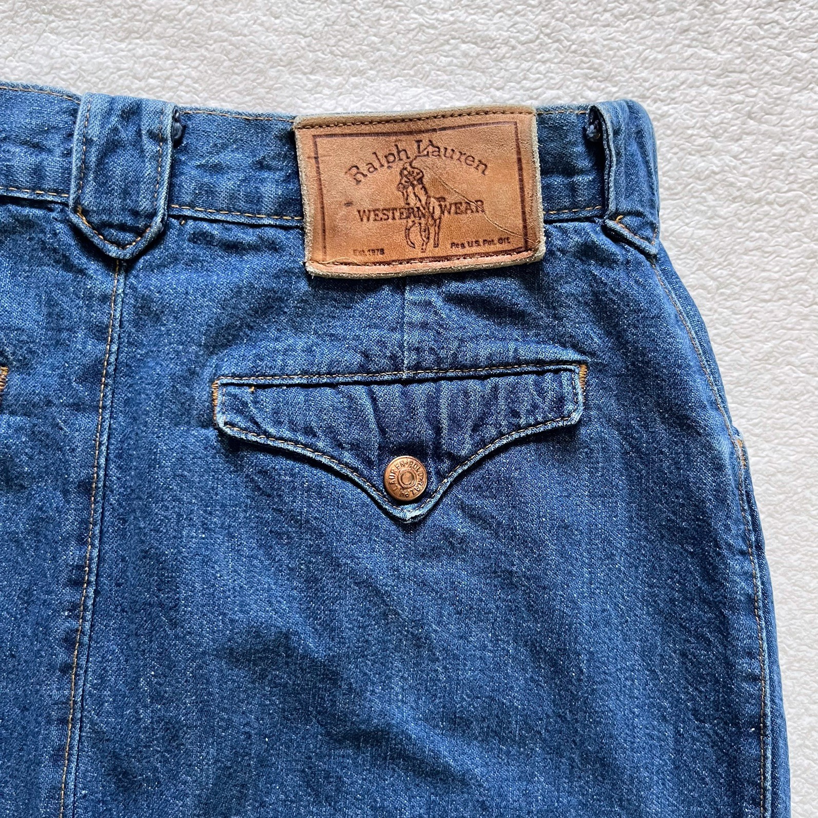 70s Vintage Ralph Lauren Polo Western Wear Denim Jean Skirt Size 8 26″ Waist