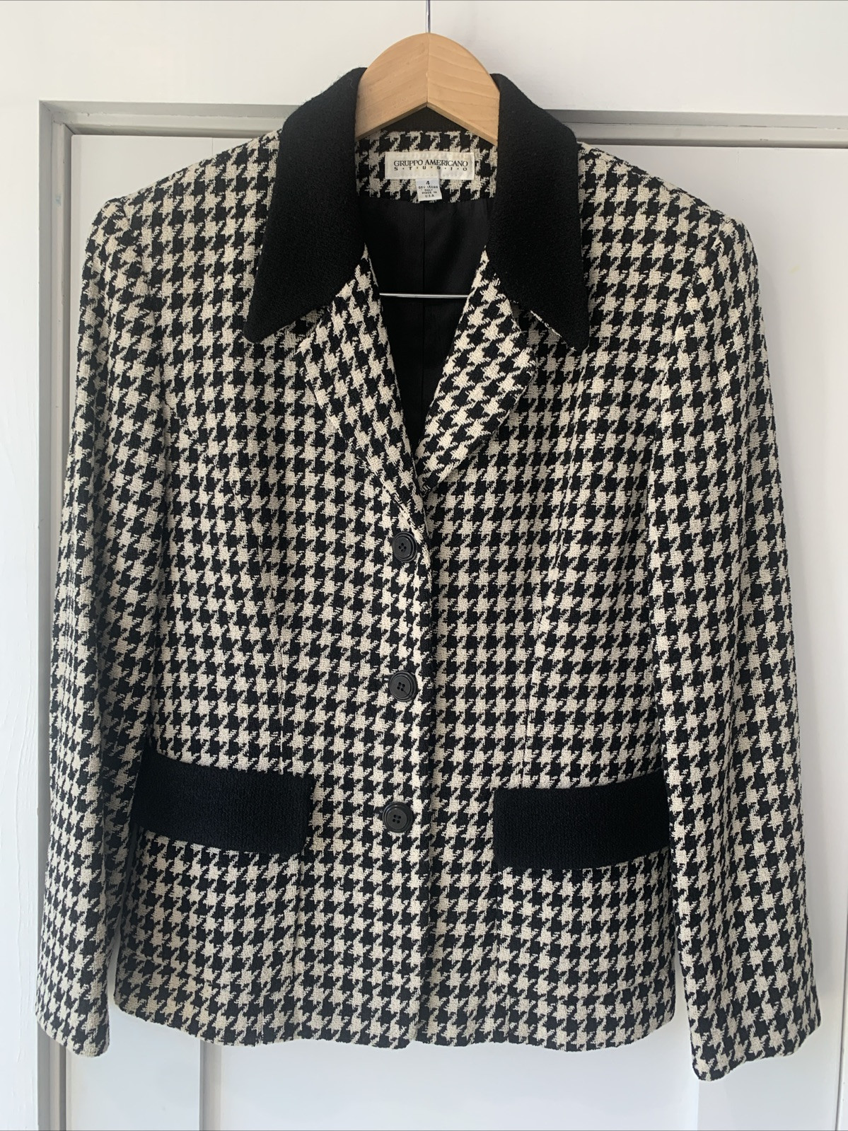 VTG. Gruppo Americano Hounds Tooth Wool Blazer & Skirt Blk&White Woman’s Size 4