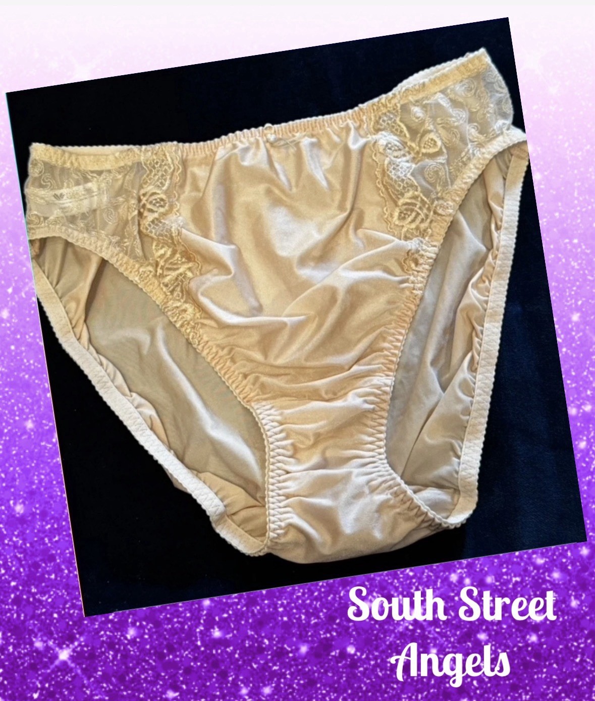 VINTAGE WACOAL 84701 SHIMMERY NUDE BEIGE EMBROIDERED HI-CUT BRIEF PANTIES ~ XL