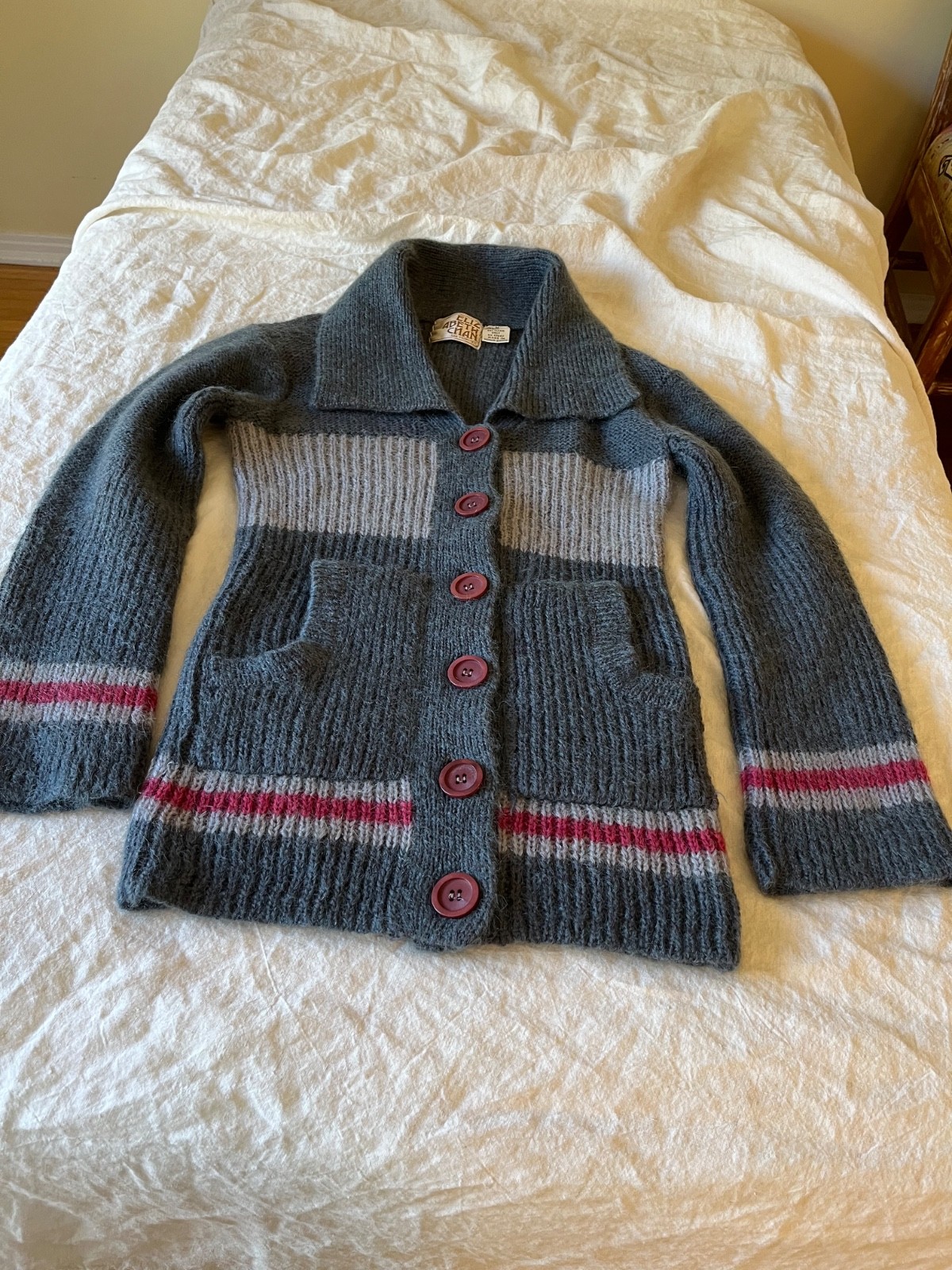 Vintage70’s-Elizabeth Chan San Francisco-Mohair/Nylon Cardigan-MED-Hong Kong-EUC