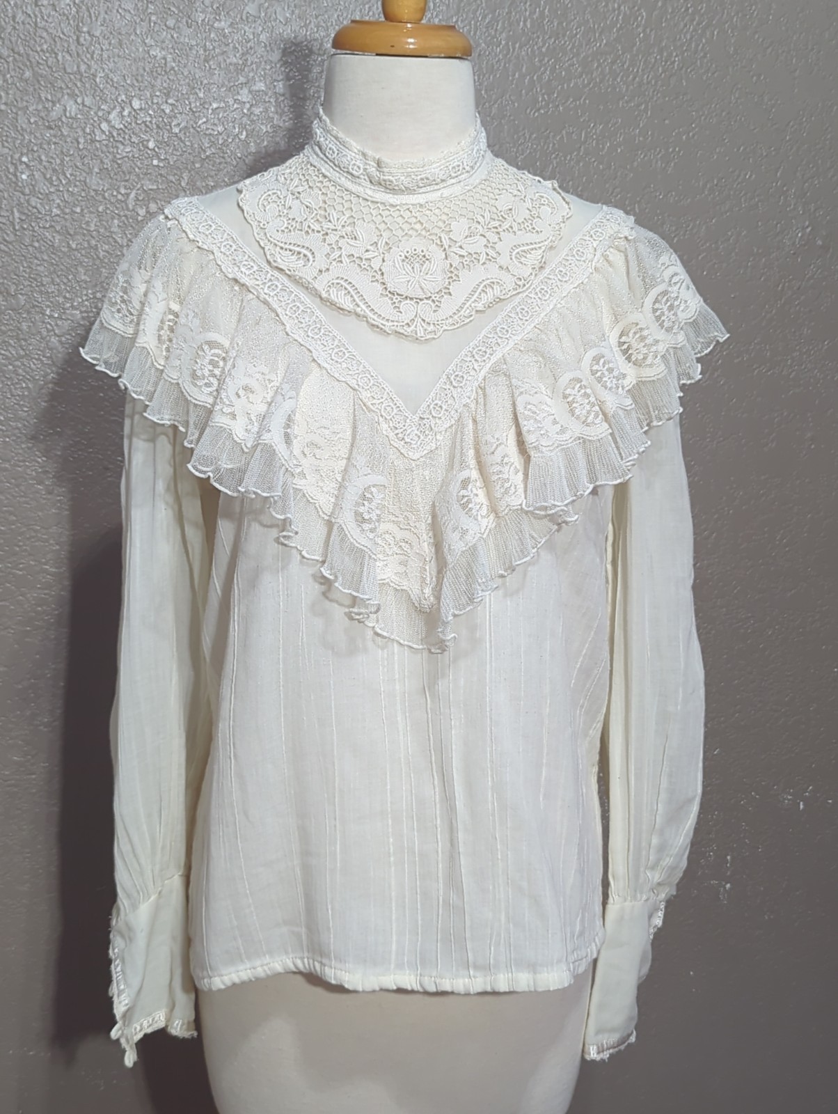 Vtg 70s Gunne Sax Victorian Ruffle Lace Long Sleeve Blouse Edwardian Bridgerton