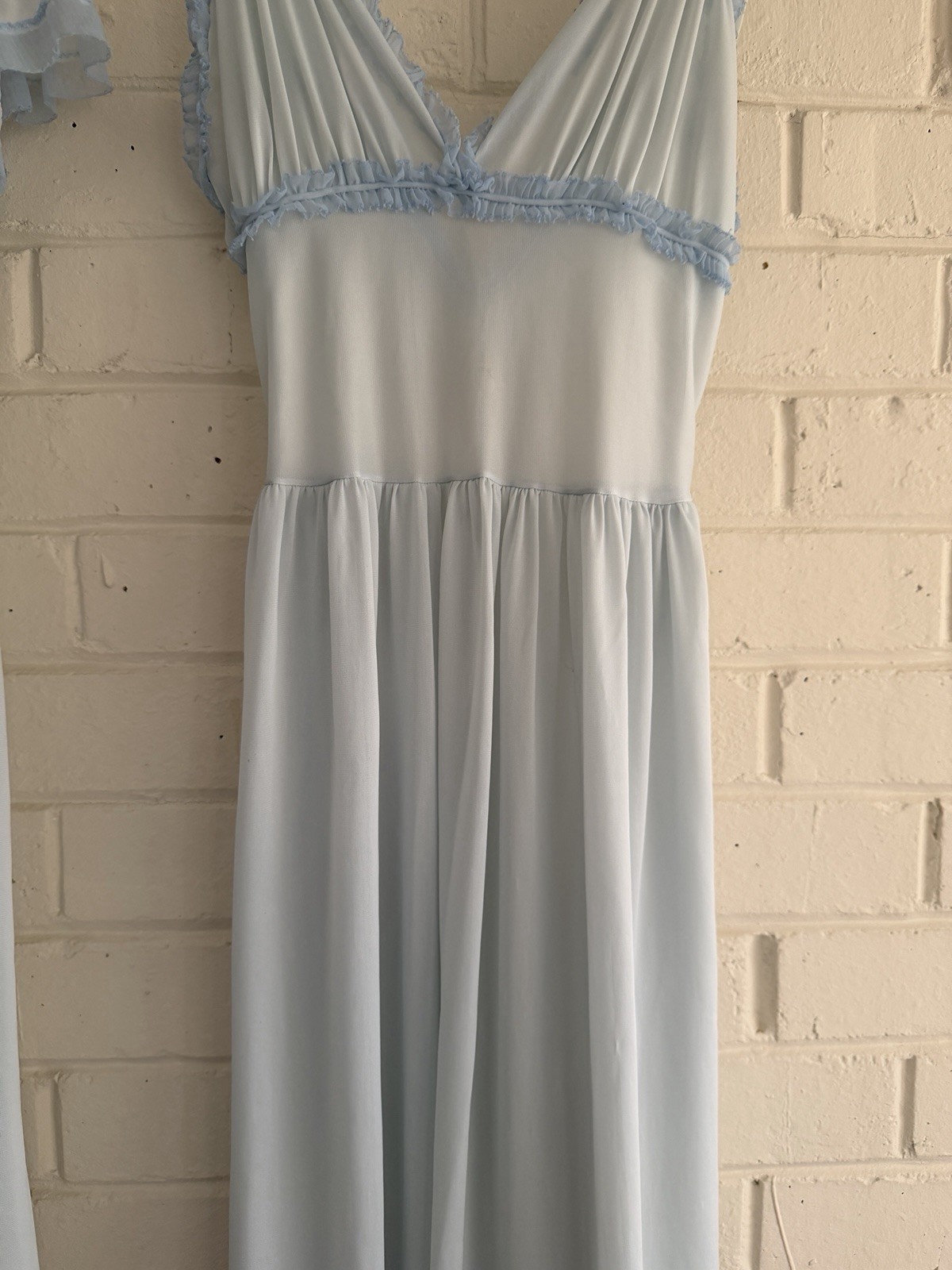 VTG Texsheen Sleep Peignoir Nightgown Robe Ruffle Set Sheer Soft Blue Size 32