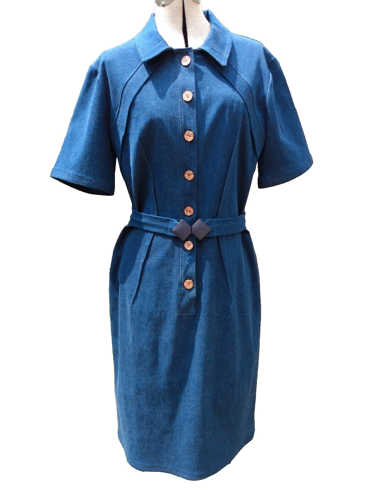 Vintage Denim Jean Dress Handmade Fitted Shirtdress 38″B 31″W 90s Retro