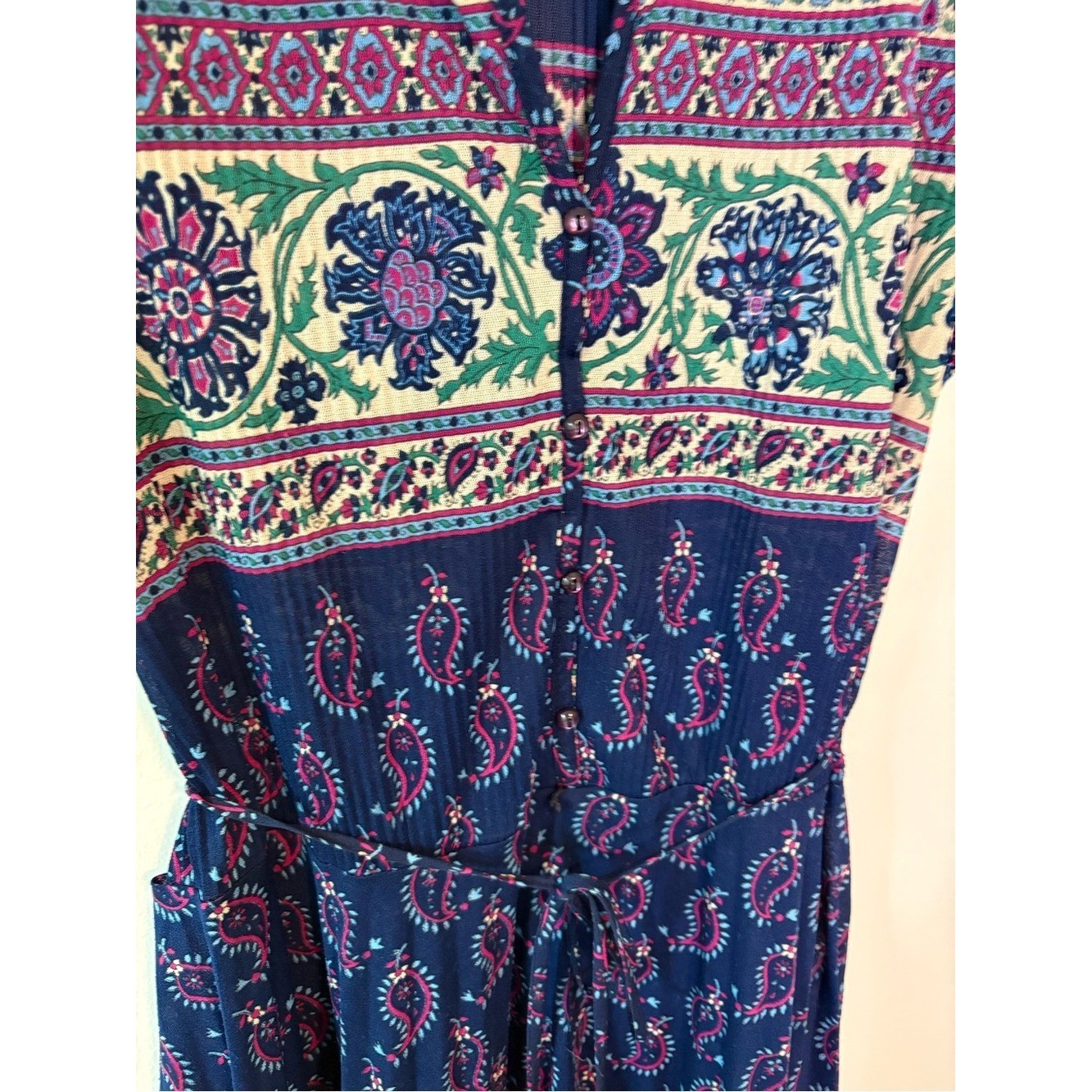 Vintage Paisley Print Midi Dress with Tie Waist by Promises Promises